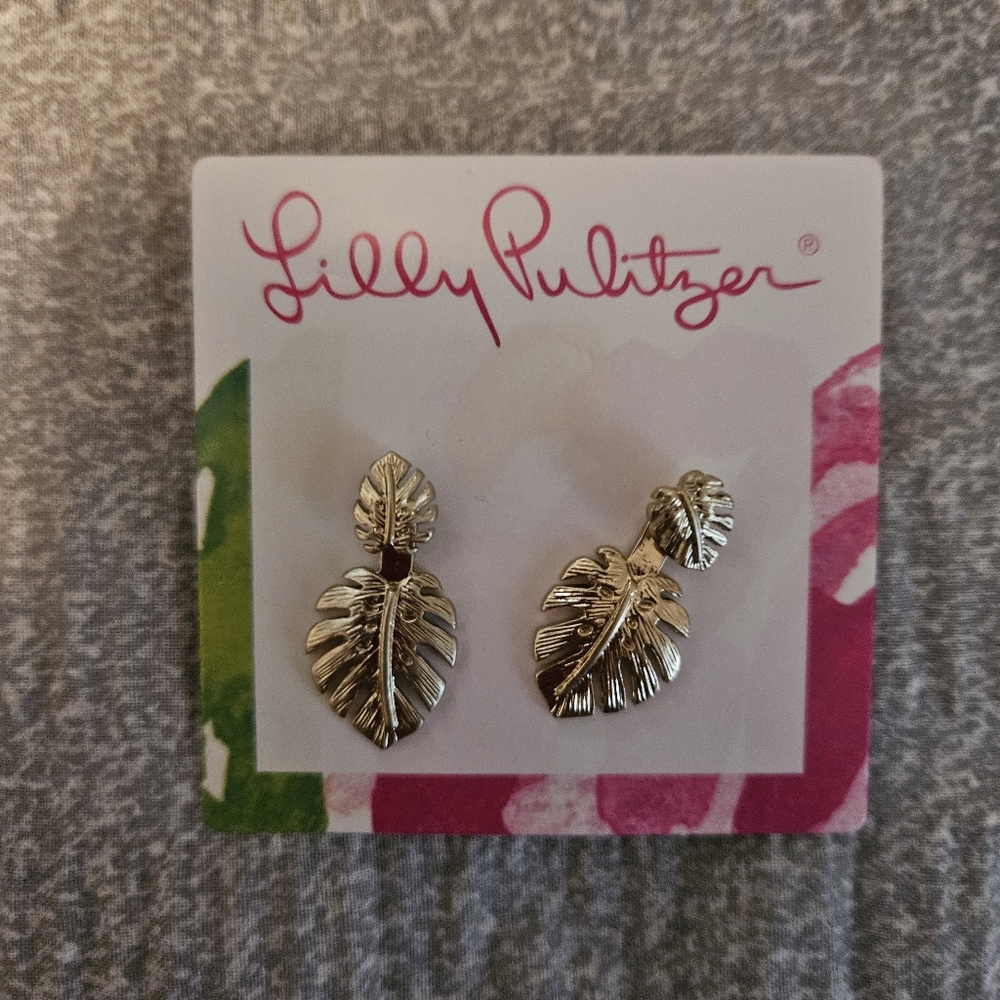 Lilly Pulitzer Gold Tropical Leaf Earrings NWT. GOLD TONE